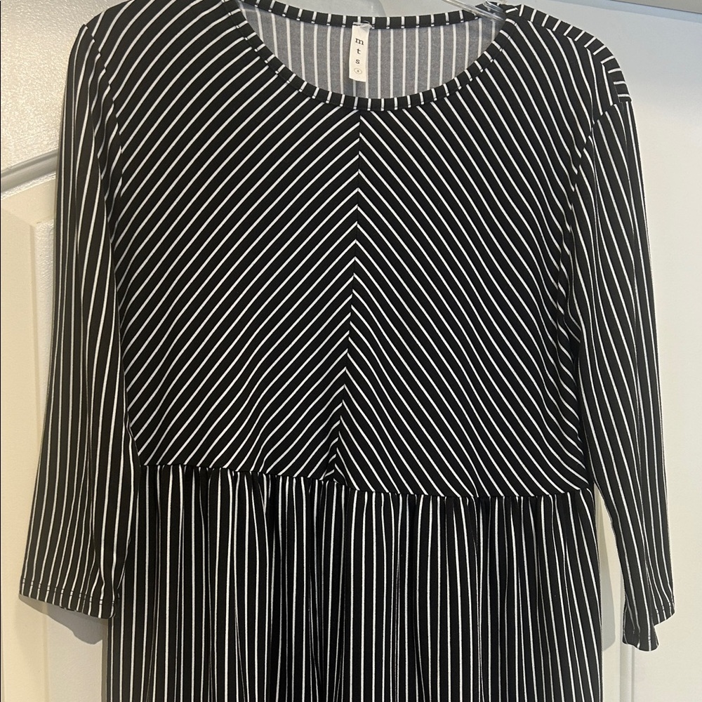 MTS Black and White Striped Long Sleeve Dress